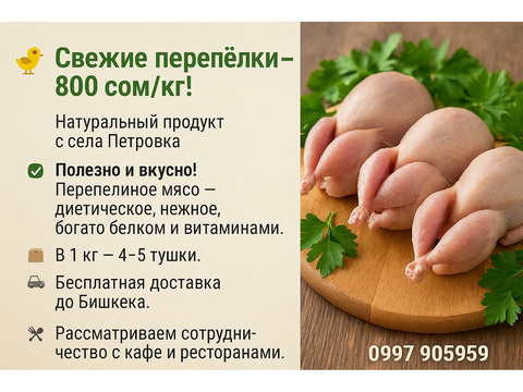 Свежие перепёлки – 800 сом/кг! Натуральный продукт с села Петровка